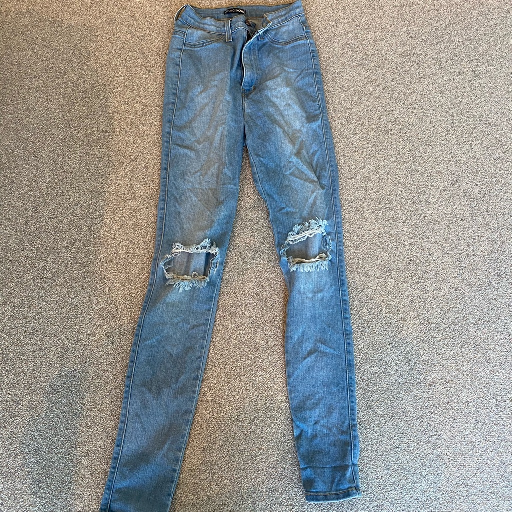High Waisted Destroyed Skinny Jeans